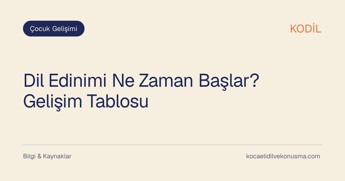Dil Edinimi Ne Zaman Başlar? Gelişim Tablosu başlıklı KODİL bilgilendirici içerik görseli